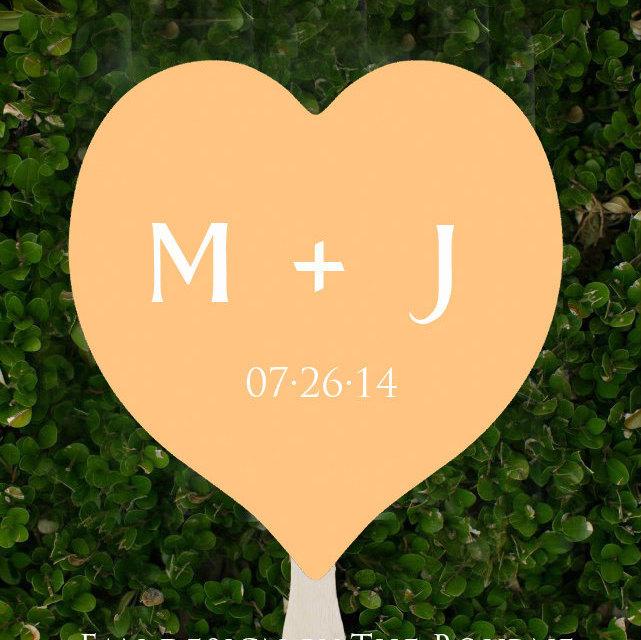 Hochzeit - Heart Monogram and Thank You Wedding Program Fans - Any color, custom designed just for you - Handmade Paper Wedding Favors
