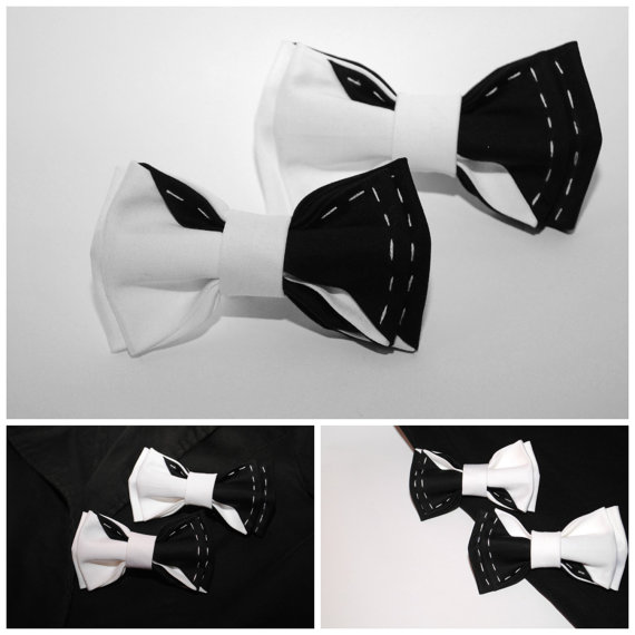 Mariage - Father&son bow ties set Men's black white bow tie Gift idea for men Boys Groomsmen bowtie Gift for boyfriend Anniversary gifts Tuxedo caxaze