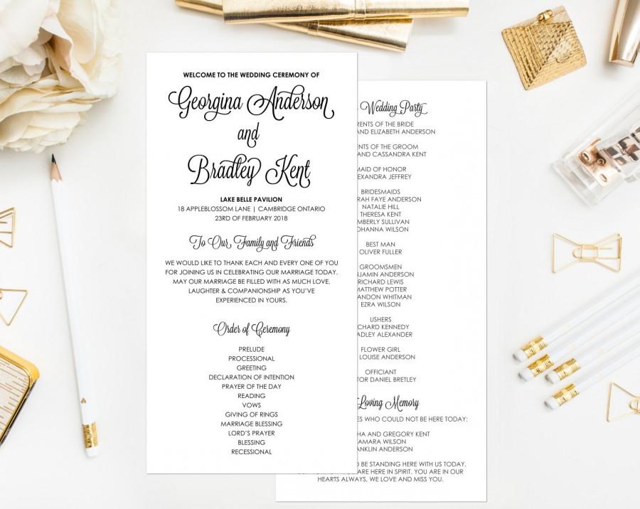 Mariage - PRINTABLE Wedding Programs - Modern Calligraphy Ceremony Programs - Whimsical Retro Script Wedding Programs - Customizable Colors - 4 x 8