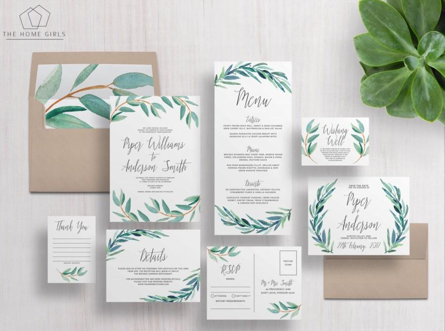 printable wedding invite set Eucalyptus greenery wedding invitation template invitation suite printable wedding invitations