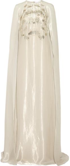 زفاف - Oscar de la Renta - Cape-back Embellished Organza Gown - Off-white