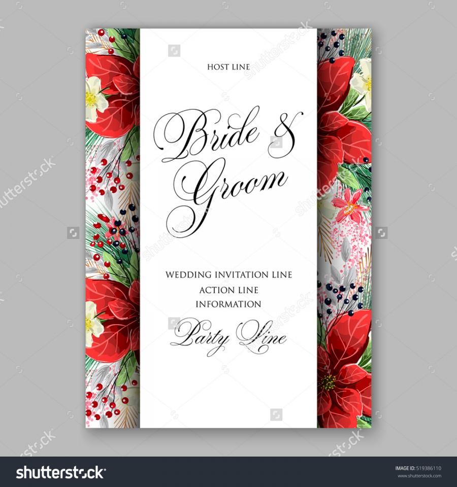 Wedding - Poinsettia Wedding Invitation sample card beautiful winter floral ornament