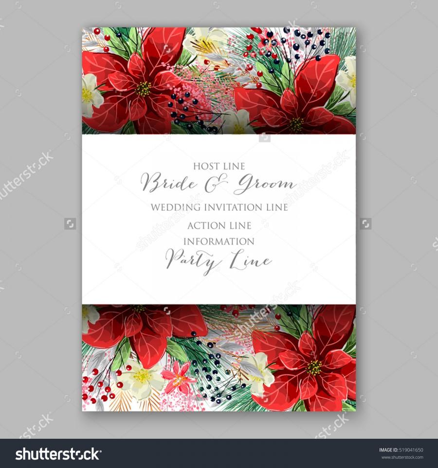 Hochzeit - Poinsettia Wedding Invitation sample card beautiful winter floral ornament