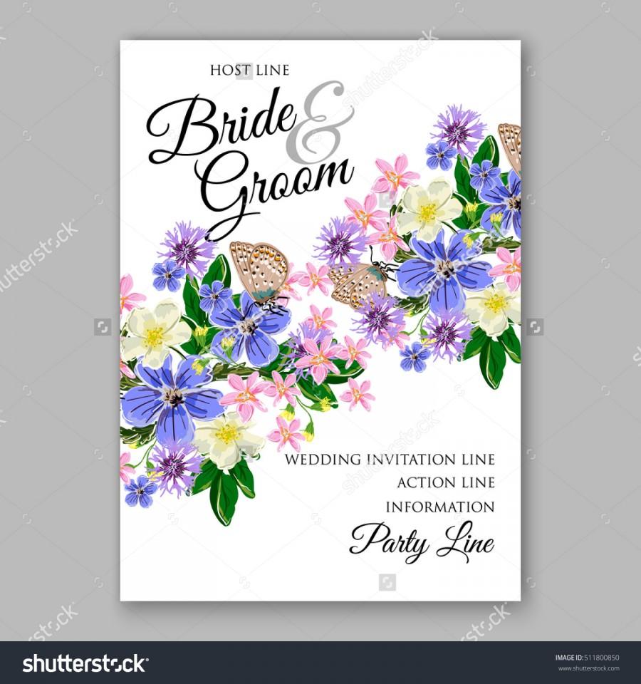 زفاف - Wedding party invitation with romantic floral wreath or bridal bouquet of daisy