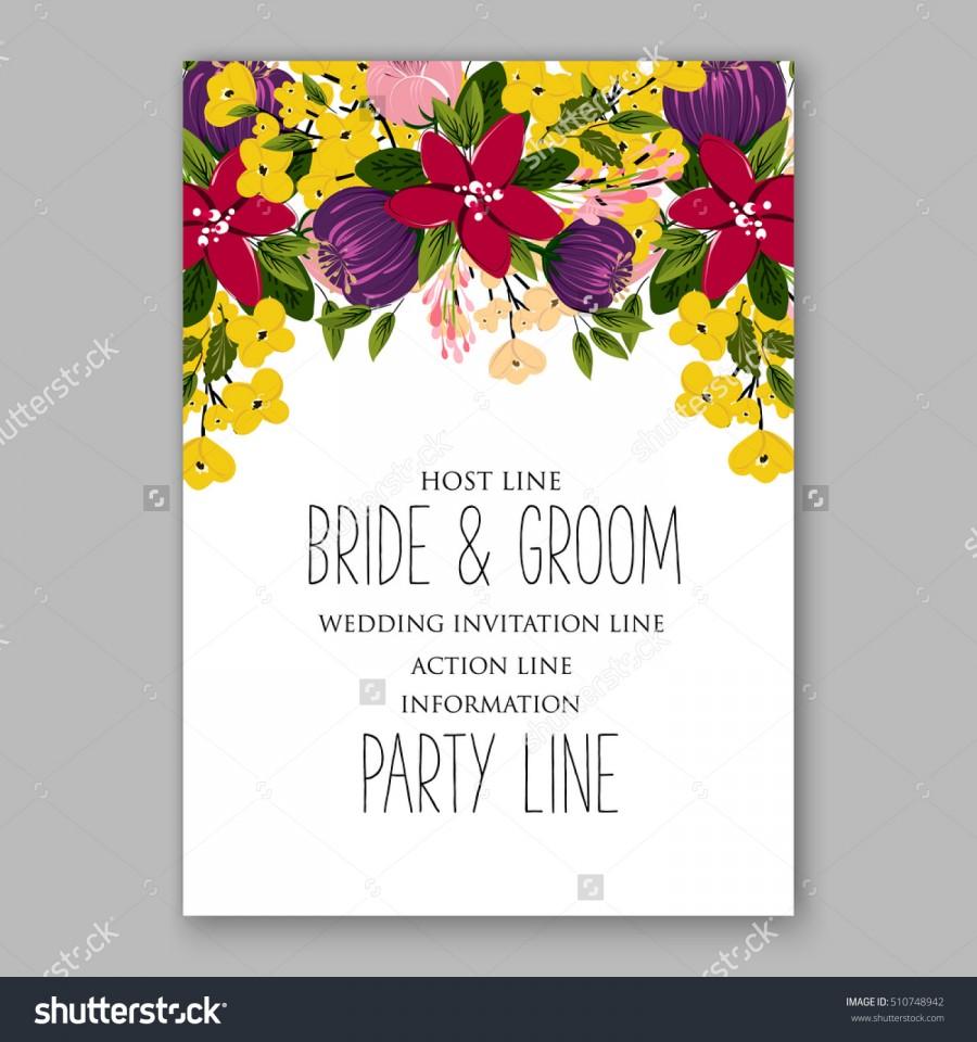 Wedding - Wedding party invitation with romantic floral wreath or bridal bouquet of daisy, peony
