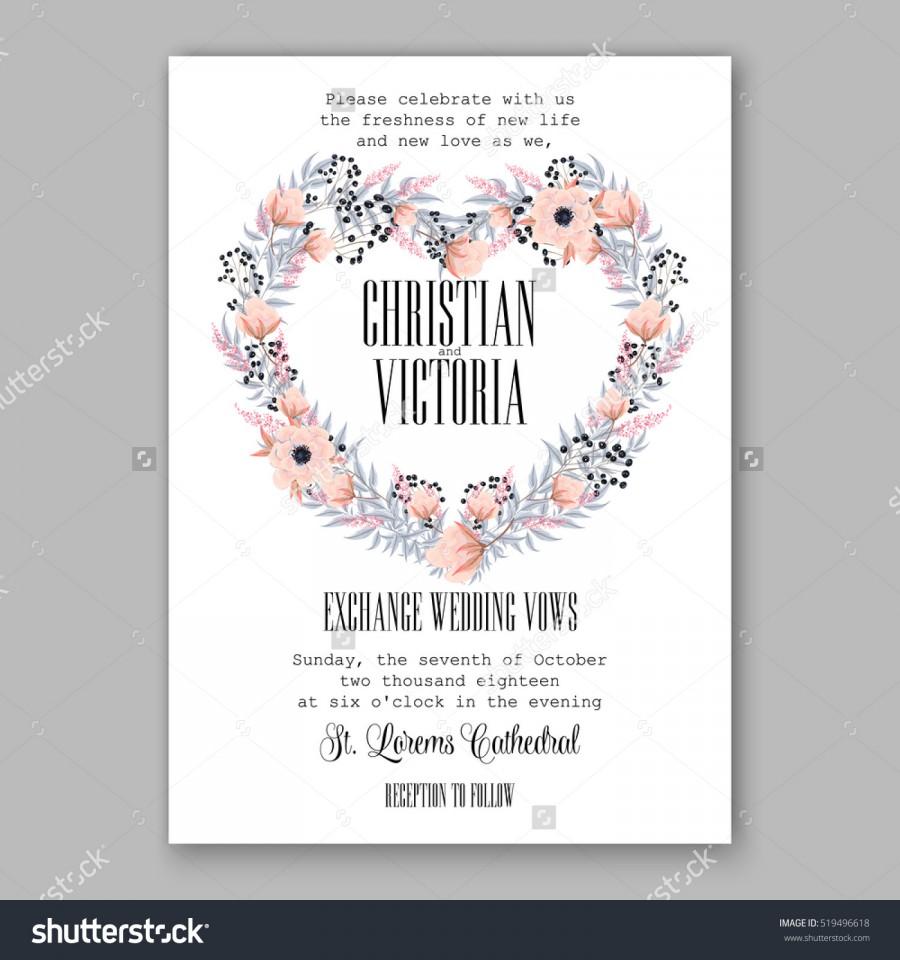 Свадьба - Wedding Invitation Floral Wreath with pink flowers Anemones, leaves, branches, wild Privet Berry, vector floral illustration in vintage watercolor style