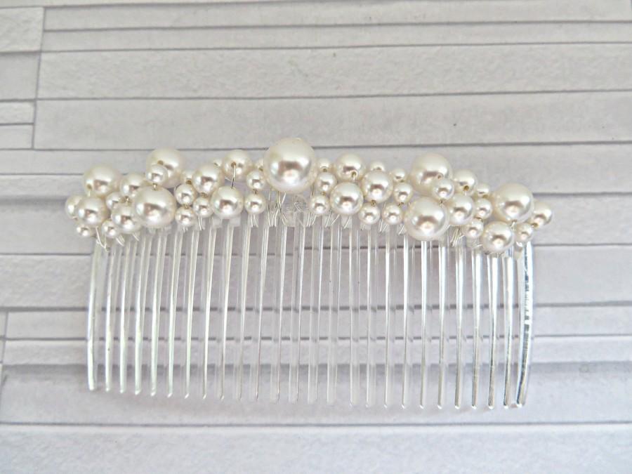 زفاف - White pearl comb, Swarovski pearl comb, Pearl bridal comb, White bridal comb, White pearl hair accessory, Bridal hair piece, Wedding hair