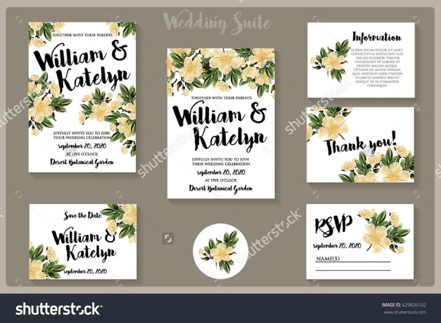 Wedding - Suite of rose-dog flower invitation cards. Wedding invitation, thank you card, save the date cards. Wedding set. RSVP card.