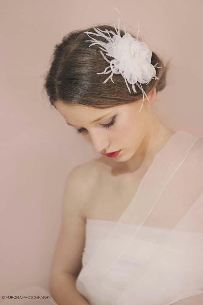 Hochzeit - Bridal Flower Headpiece,Bridal Floral Hair Clip, Wedding Flower Headpiece,Bridal Feather Hairpiece,Bridal Ivory Hair Flower,Flower Hairpiece
