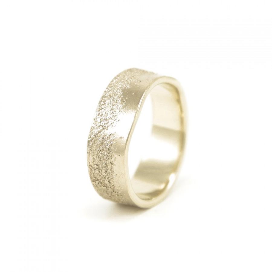 Wedding - Men's Wedding Band 14K Champagne Gold Ring Organic Textured Handmade