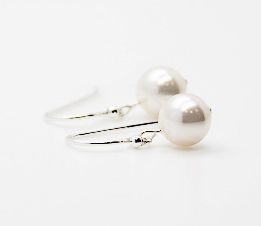 Wedding - Single Pearl Earrings, Sterling Silver Earrings, Simple Bridal Earrings, Wedding Earrings For Bridesmaids, Minimalist Earrings, Thanks Gift