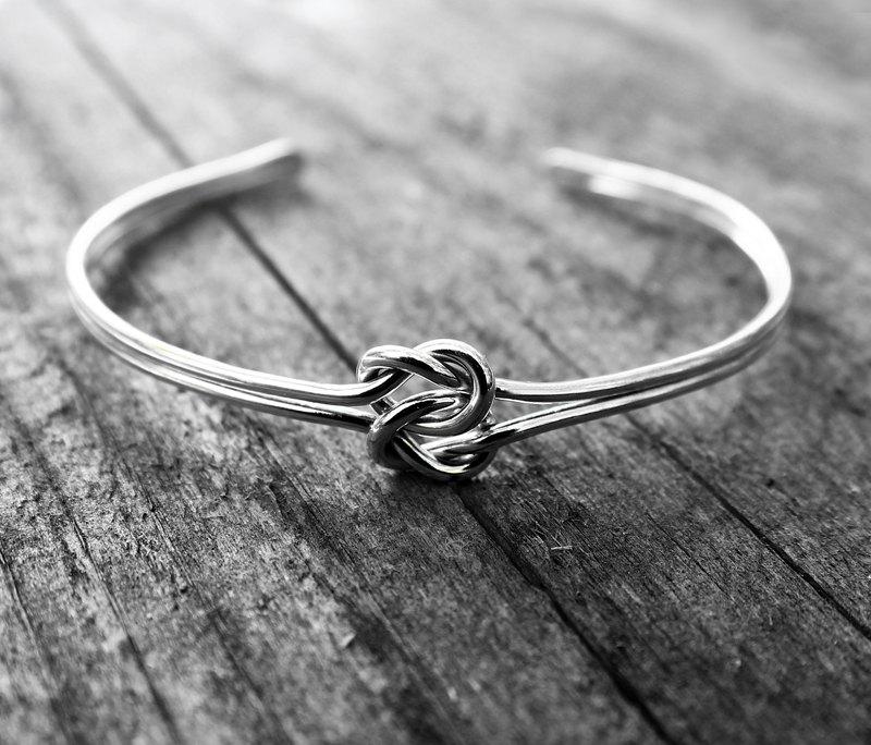 Hochzeit - Double Love Knot Cuff Bracelet, Sterling Silver Bridesmaid Jewelry, Tie the Knot Bracelet, Mother of the Bride Gift, Tie the Knot Bridesmaid
