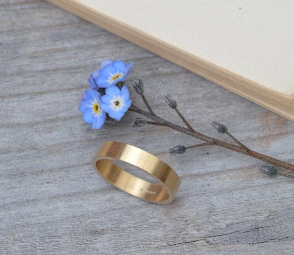 Свадьба - Flat Wedding Ring Wedding Band In 9k Yellow Gold With Personalized Message Inside, 4mm Wide