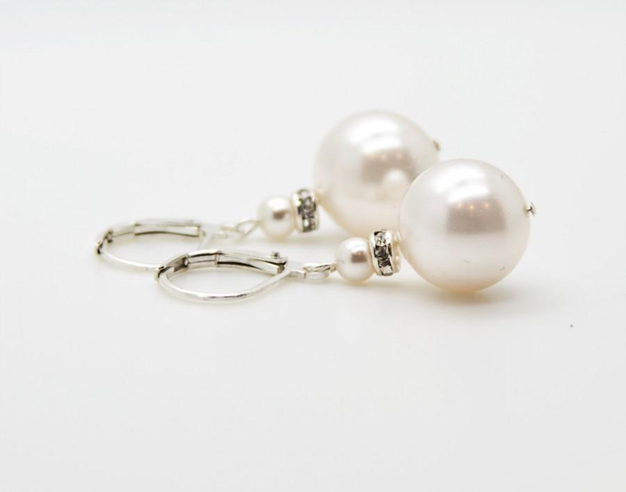 Wedding - Silver Leverback Earrings For Bridesmaids, Pearl Dangling Earrings for Brides, Dainty Wedding Jewelry For Maid Of Honor, Thank You Gift