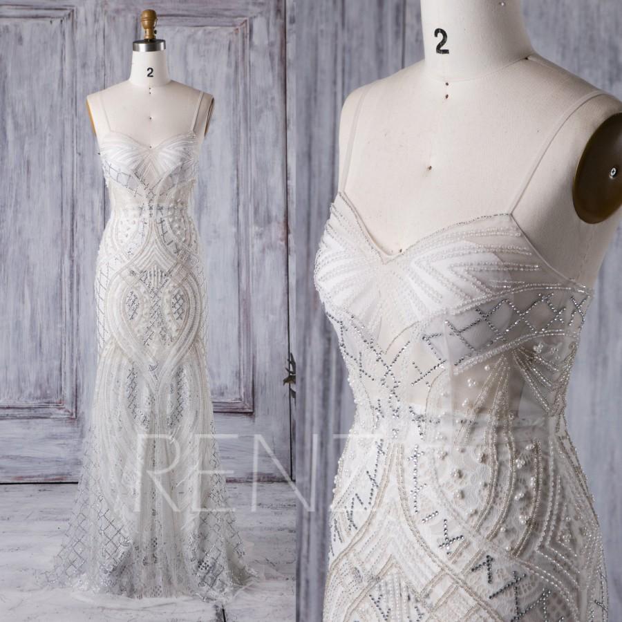 زفاف - 2016 Off White Bridesmaid Dress with Beading, Sweetheart See Through Wedding Dress, Spaghetti Straps Prom Dress, A Line Evening Gown (XW040)