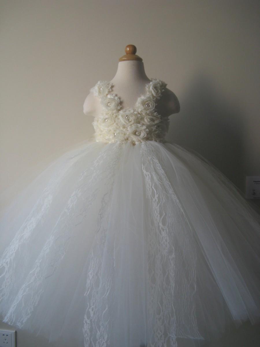 زفاف - Lace Ivory Flower Girl Tutu Dresses  Wedding Dress Toddler Tutu Dresses Girls Special Occasion Dresses 1T 2T 3T 4T 5T