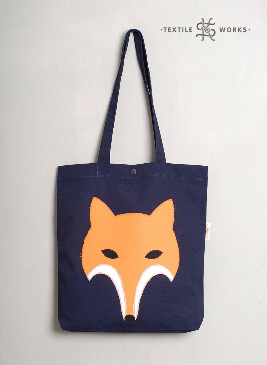 Wedding - Fox Tote Bag. Handmade Fabric Bag with Fox Applique. Textile Eco Bag. Shopper. Fox Gift. Shoulder Bag. Cotton Bag. Animal Hipster Canvas Bag