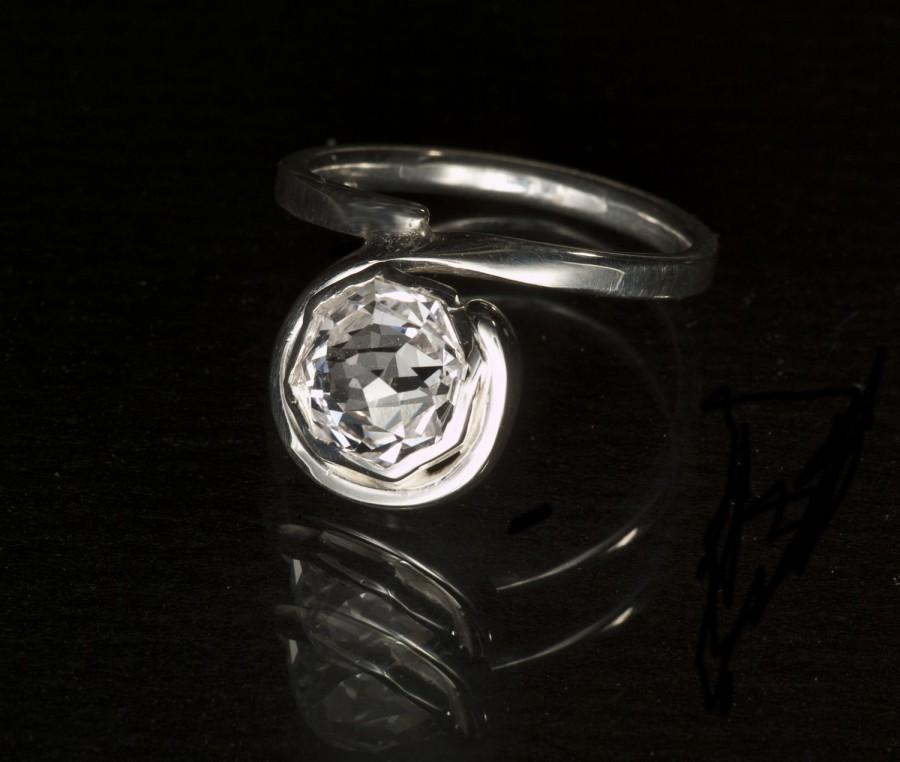 Свадьба - White Sapphire Rose Petal Custom Cut Unique Engagement Ring