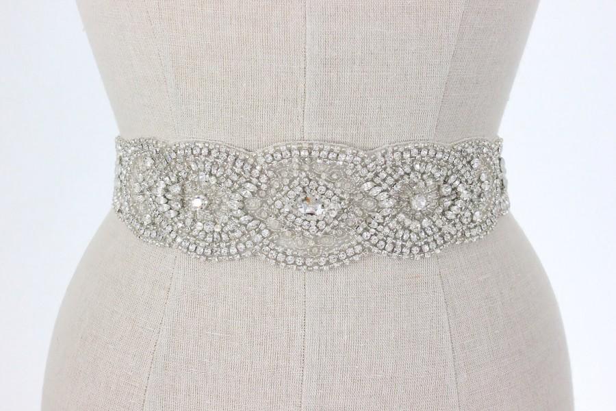 زفاف - Wedding Belt, Beaded Bridal Sash, Vintage Silver Rhinestone Ornate Applique Art Deco Wedding Accessories, Trim, Camilla Christine MEGAN