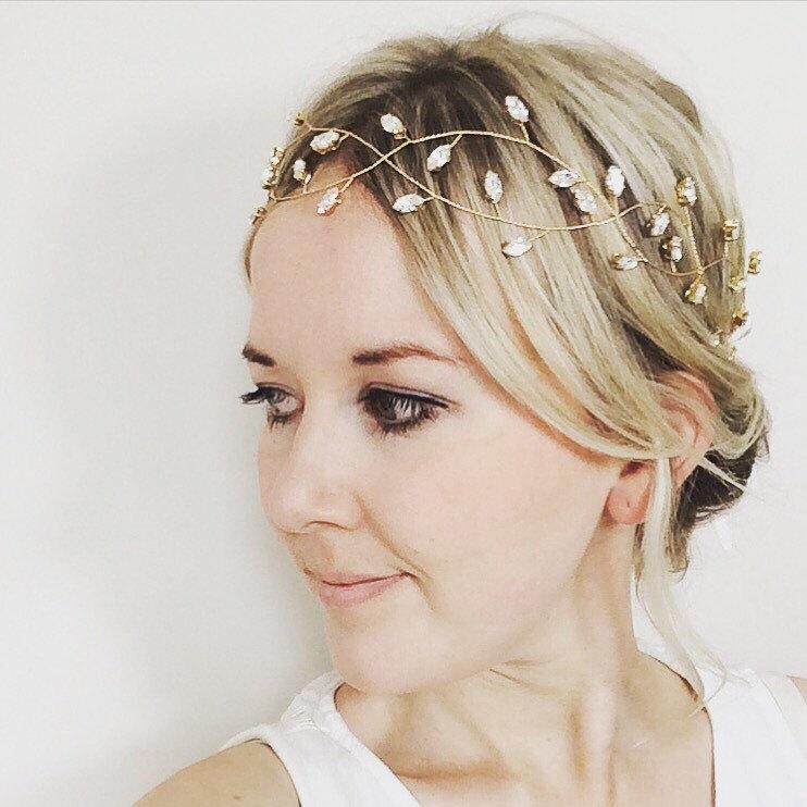 Mariage - Bridal headpiece, hair vine, gold headpiece, gold vine, bridal hair accessories, Grecian vine, Swarovski crystal, boho wedding, crown, tiara