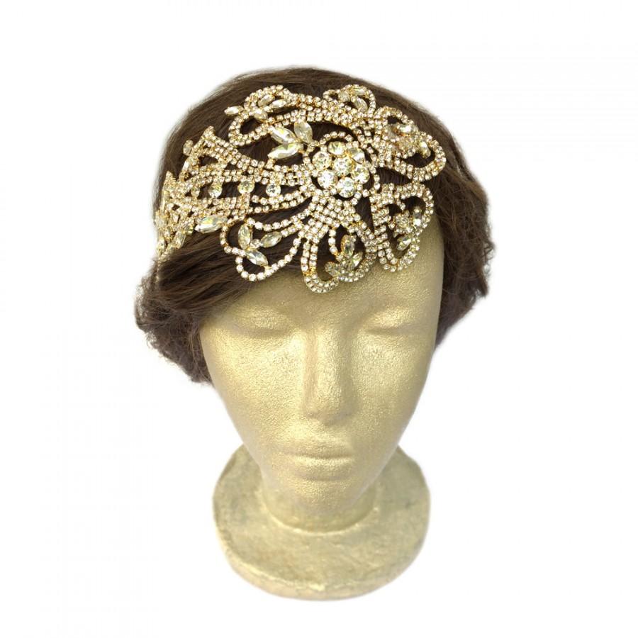 Hochzeit - Gold Flapper Headband, Bridal Headpiece, Art Nouveau Headpiece, Wedding Hair Piece, Gold Rhinestone Headband, Hair Accessories, Tiara