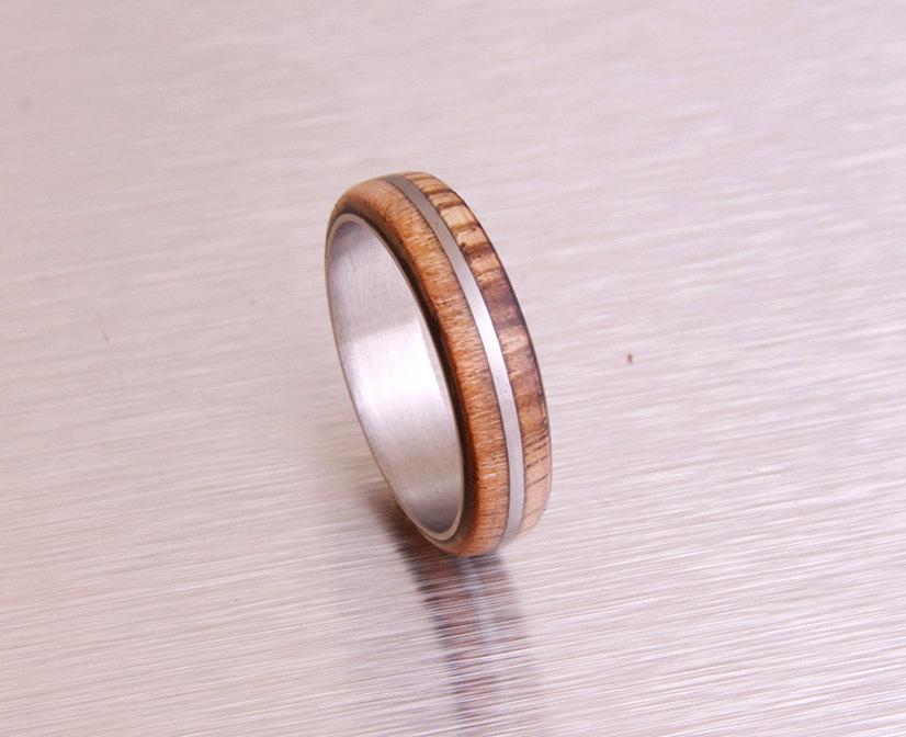 Mariage - Mens Wood Ring WIth Titanium Ring Mens Wedding Band  Ring cherry ring zebra wood