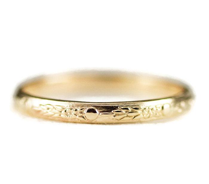 زفاف - 14k Gold Floral Wedding Band - Slender 14k Gold Flower Ring