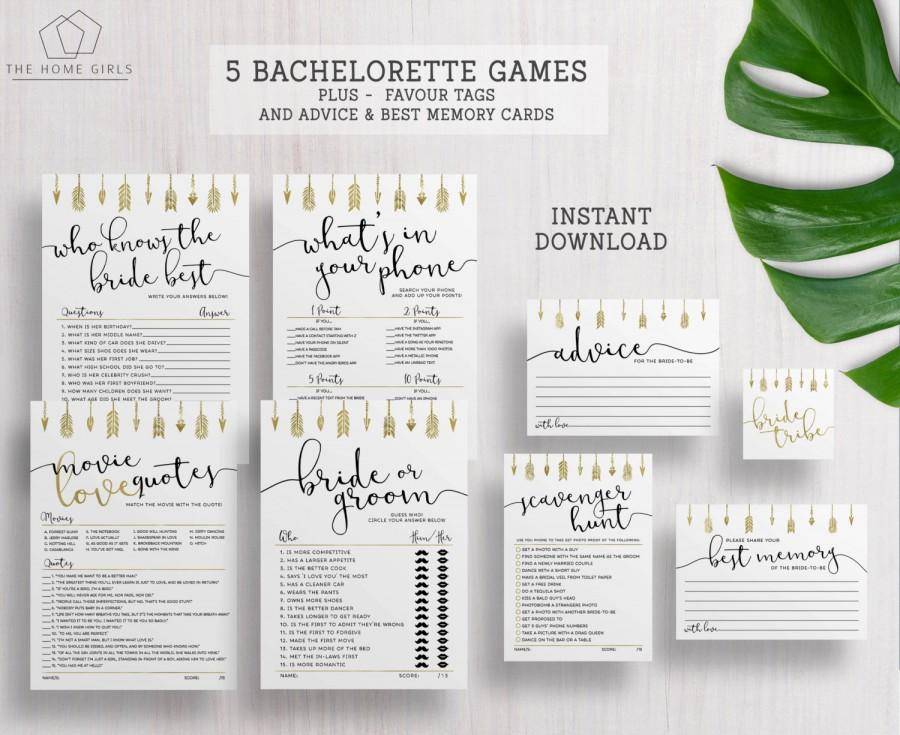 Wedding - Bride Tribe Games / Bachelorette Hens Party Games / Bridal Shower Games / Printable Games / Bride or Groom / Scavenger Hunt / Gold / Arrows