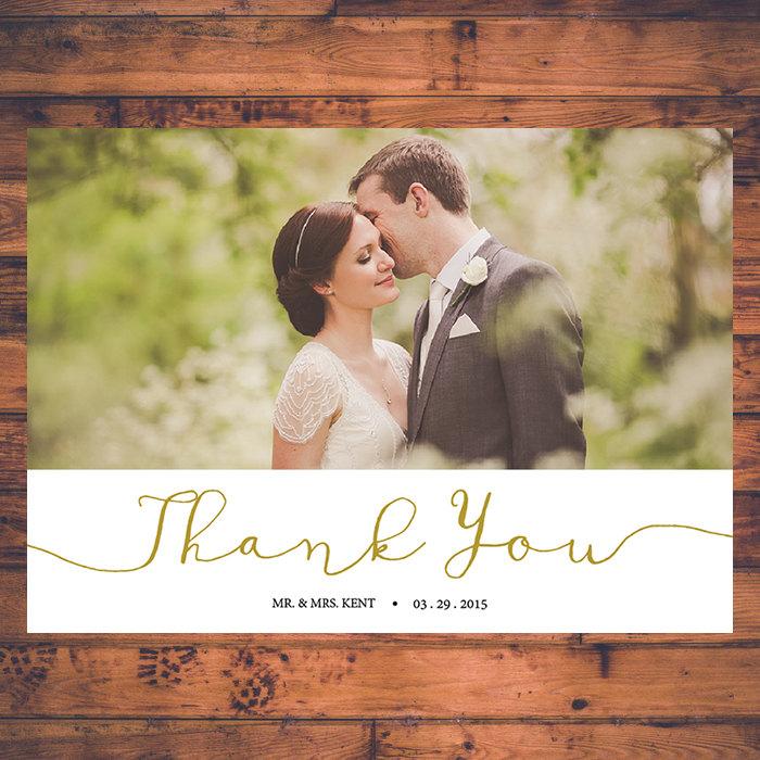 Свадьба - Digital Printable Photo Thank You Cards Wedding Card Handwritten Script Typography Wedding Date and Name Thank You Cards Printables