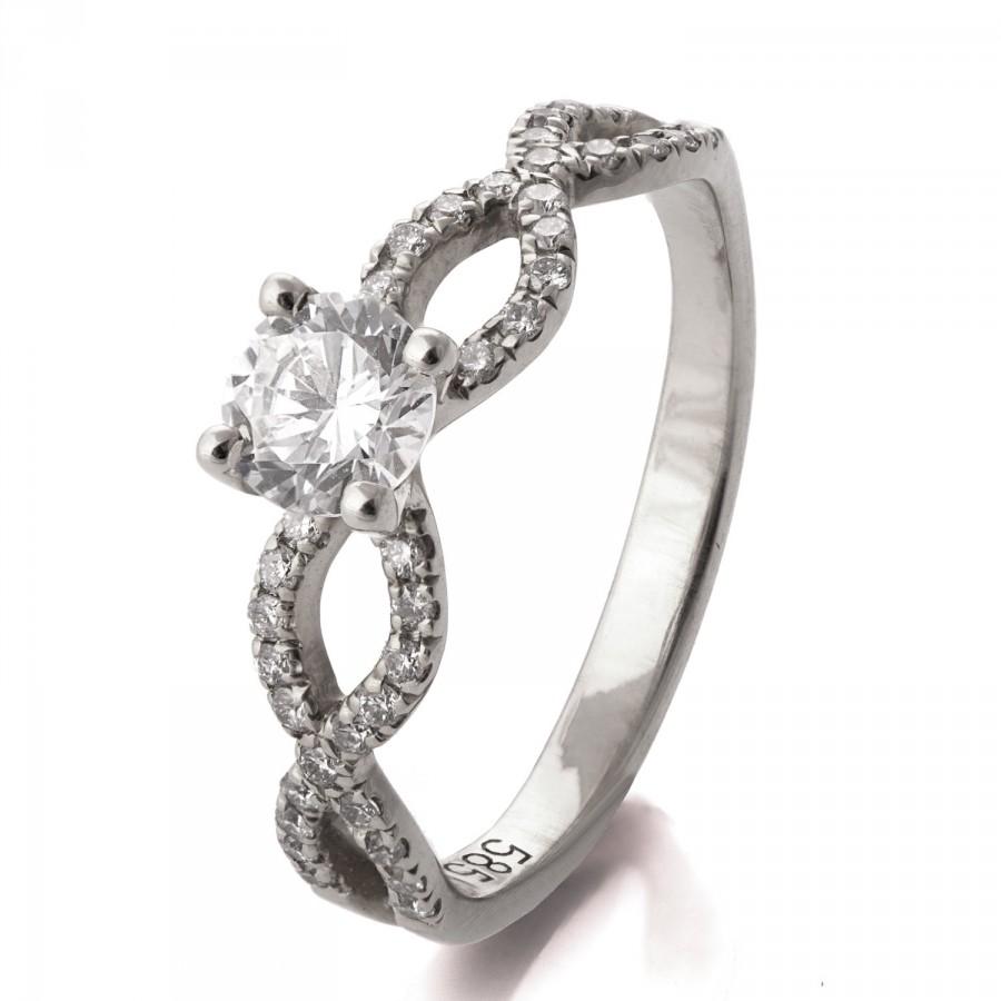 Wedding - Forever Brilliant Moissanite Ring, 14K White Gold and Moissanite engagement ring, celtic ring, engagement ring, art deco, twist ring, R001