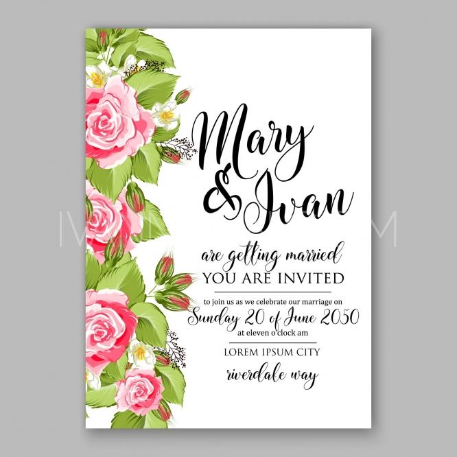 Mariage - Romantic pink rose bridal shower invitation bouquet Wedding invitation template design - Unique vector illustrations, christmas cards, wedding invitations, images and photos by Ivan Negin