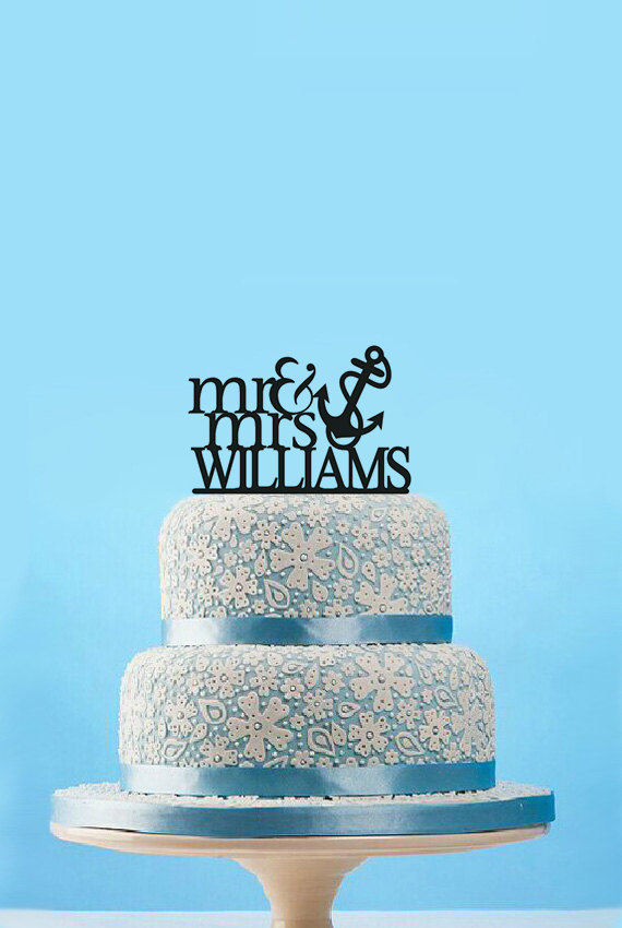 Wedding - Mr and Mrs Wedding Cake Topper Last Name Cake Topper Arylic Anchor with Rope Cake Topper Personalized Wedding gift 53911