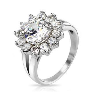 Mariage - Sparkle Blossom - Cubic Zirconia's Flower Design Stainless Steel Engagement Ring