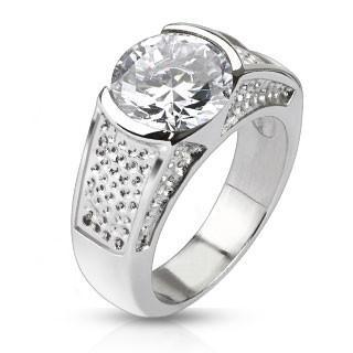 Winter Wonderland Sophisticated Wide Stainless Steel Band With Winter Wonderland Sophisticated Wide Stainless Steel Band With Large Round Cut Center Cubic Zirconias