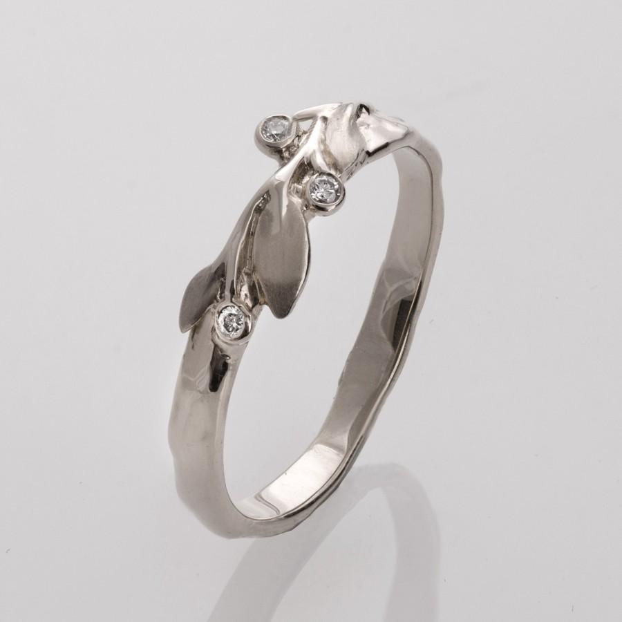 زفاف - Platinum Leaves Engagement Ring  - Platinum engagement ring, engagement ring, leaf ring, antique,art nouveau,vintage, large Diamond Ring, 9D