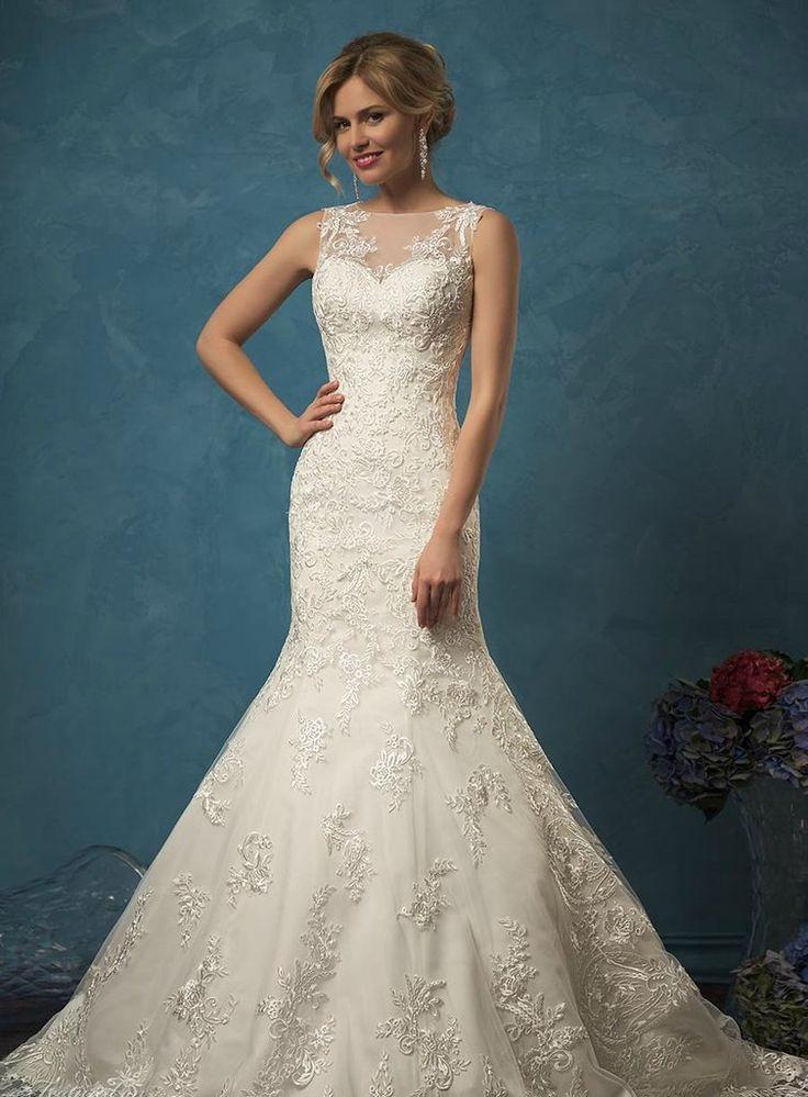 Mariage - Amelia Sposa Lace Ivory Tulle Mermaid Trumpet Wedding Dress With Sweep Train