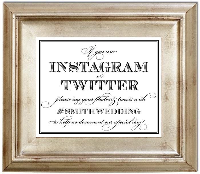 Mariage - Instagram Twitter Hashtag Photography Social Media Pictures Wedding Sign - 8x10 Wedding Sign Customized Personalized Typography Art Print