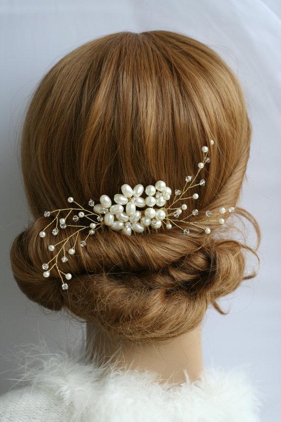 Wedding - Pearl Comb Wedding hair comb Bridal hair comb pearl Bridal hair accessories Bridal hair comb Pearl headpiece Gold comb