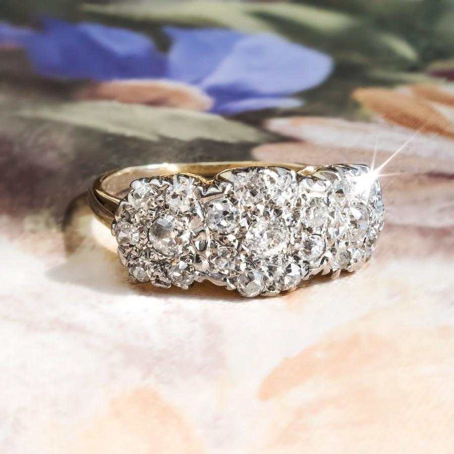 Свадьба - Antique Edwardian Vintage 1920's Old European Cut Diamond Triple Floral Halo Engagement Wedding Anniversary Ring 18k Gold