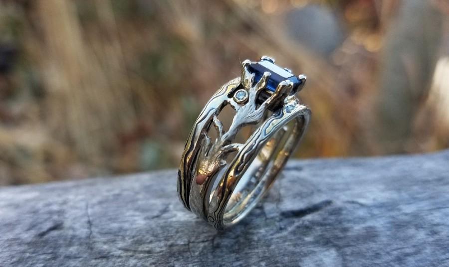Mariage - Custom Handcrafted Unique Tree Branch and Mokume Gane Ring Made to Order