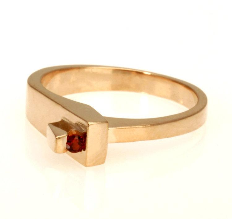 زفاف - Ruby Engagement Ring, 14k Rose gold, Set Natural Ruby, Engagement ring, Promise ring, Geometric ring, Rose gold, Wedding Ring,  RG-1110
