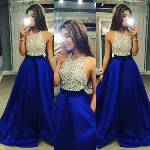 Hochzeit - New Arrival Silver Sparkly Top and Royal Blue Bottom O-Neck Prom Dress for Party from Dressywomen