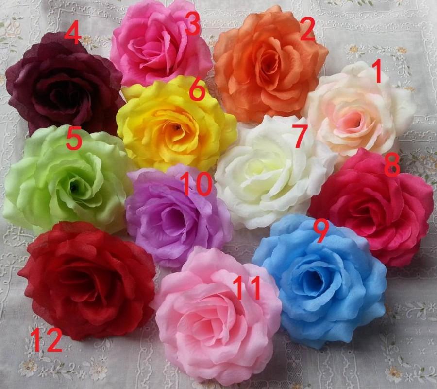 Hochzeit - 30pcs Pomander Kissing Ball Flowers Fuchsia 4" Silk Rose Heads Wedding Decor Floral Supplies