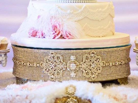 زفاف - 14" ROUND GOLD Rhinestone Cake Stand/ Wedding decoration/ Anniversay/ Quinceanera/ cake riser/ gold rhinestone cake stand/ cake decoration