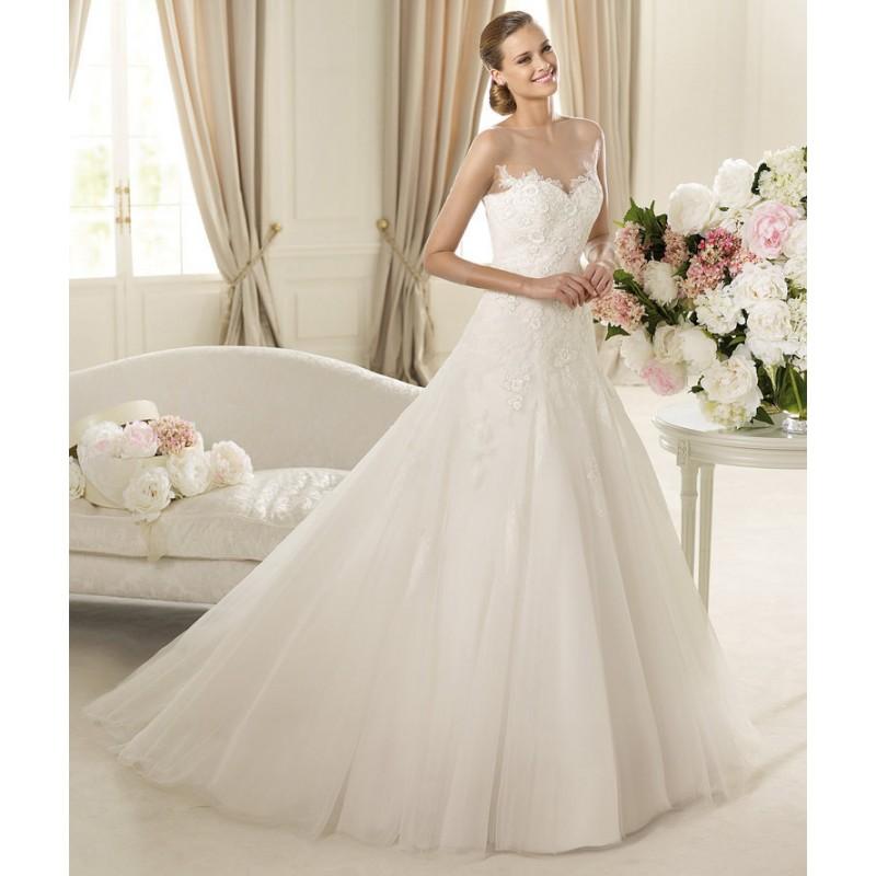 زفاف - Honorable A-line Bateau 3/4 Length Sleeve Lace Sweep/Brush Train Tulle Wedding Dresses - Dressesular.com