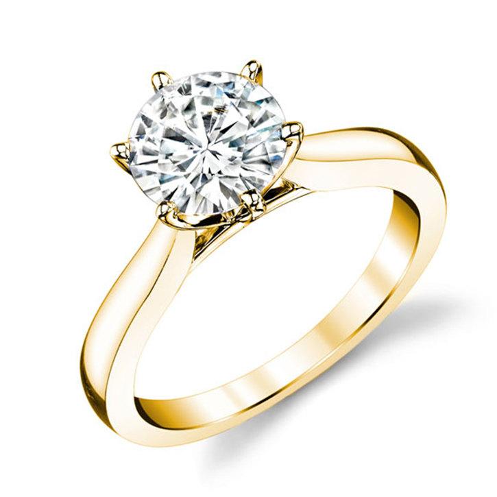 Свадьба - 1.9 CT TW DEW Moissanite Ring, 14k Yellow Gold Engagement Ring
