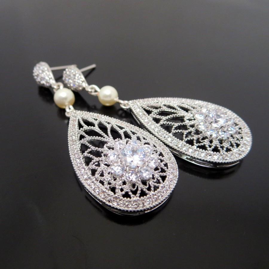 Mariage - Crystal Bridal earrings, Wedding earrings, Rose gold earrings, Bridal jewelry, Art Deco earrings, Teardrop earrings, Vintage bridal earrings