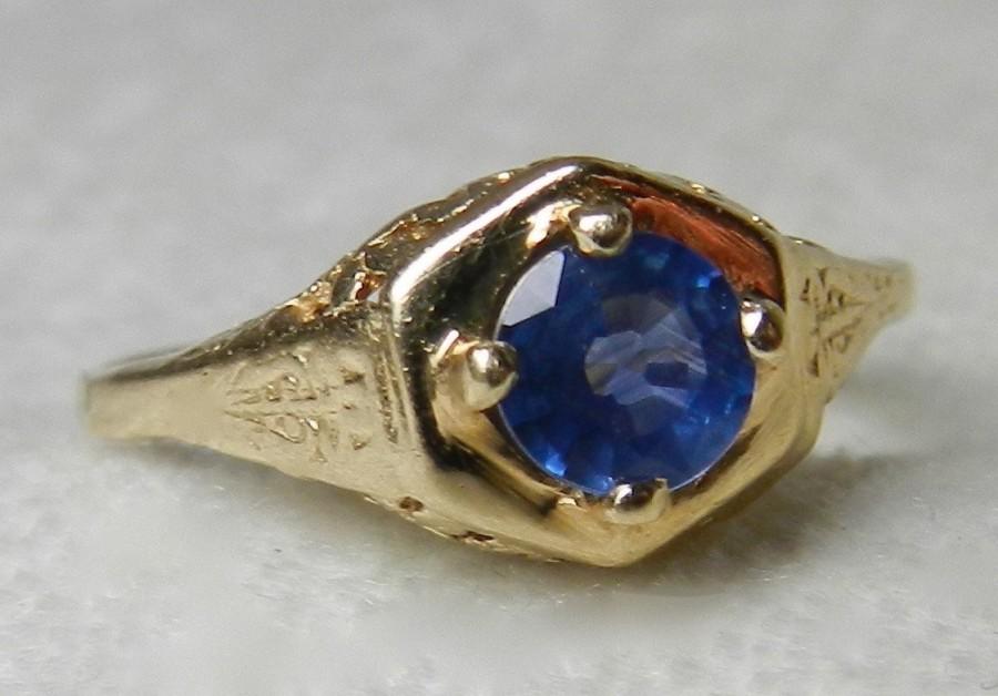 زفاف - Sapphire Ring Art Deco Ring Sapphire Engagement 0.50ct natural Ceylon Blue Sapphire Orange Blossom Filigre 14k Yellow Gold