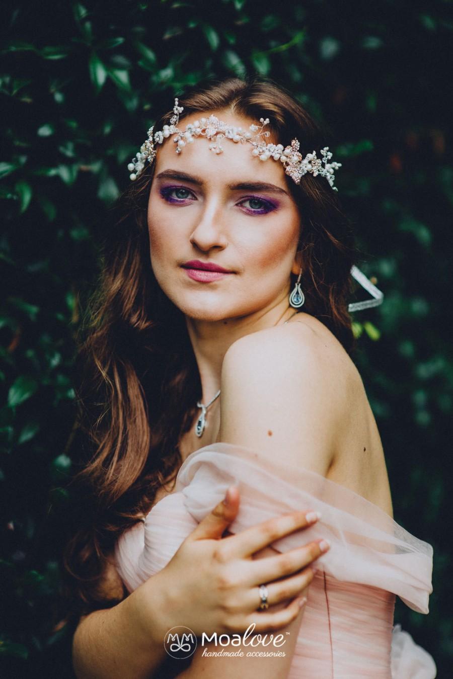 زفاف - Halo Bridal Headpiece, Wedding Hair accessory, Bridal Adornment, leaf enamel flower, HAIR VINE,silver head piece,Wreath,Rhinestone Style 540
