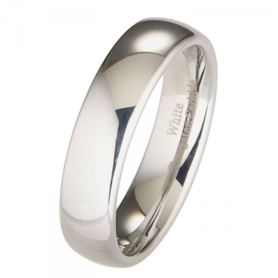 Hochzeit - Men's White Tungsten Ring Comfort Fit 6mm Wedding Band Dome